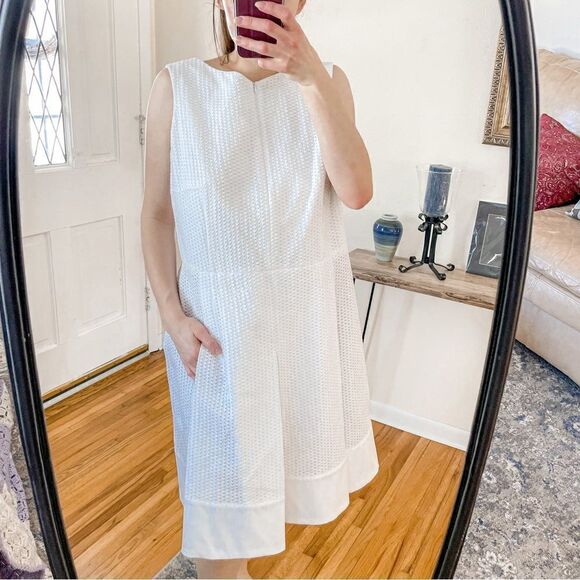 AKRIS Punto Textured Cotton Mini Dress Pleated White 14 - Picture 4 of 9